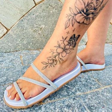 Imagem de Sandália Feminina Chinelo Strass papete  Brilho Blogueira Confortável 