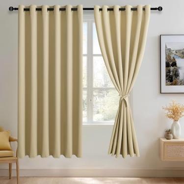 Imagem de JIUZHEN Cortinas blackout bege claro com amarradores – Cortinas com isolamento térmico, bloqueio de luz e redução de ruído para quarto e sala de estar, conjunto de 2 painéis, 187 x 182 cm de