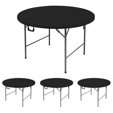 Imagem de Enjoyidea Capas de mesa redondas ajustadas, pacote com 4, toalhas de mesa pretas elásticas de elastano - toalhas de mesa redondas pequenas elásticas dobráveis para cozinha, jantar, festa comercial,