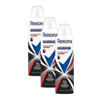 Imagem de Desodorante Antitranspirante Rexona Antibacterial + Invisible Aerosol 150ml | Kit com três unidades