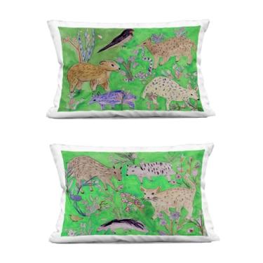 Imagem de Stupell Industries Quirky Meadow Menagerie Animals Almofada impressa para ambientes internos, 35 x 18 x 50, verde