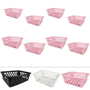 Imagem de Cesto Organizador Kit 8 Peças P/M Ideal Para Org. Lavanderia Cozinha Quarto Banheiro Escritório (Rosa)