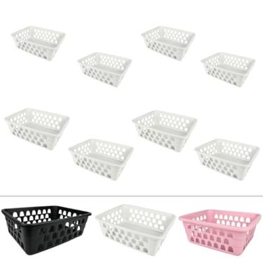 Imagem de Cesto Organizador Kit 8 Peças P/M Ideal Para Org. Lavanderia Cozinha Quarto Banheiro Escritório (Branco)