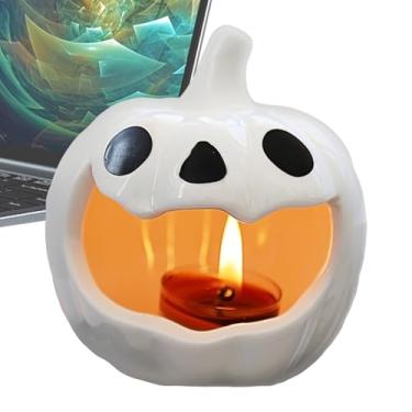 Imagem de Castiçal de abóbora de Halloween - Suporte de vela de abóbora de cerâmica | Suporte de vela de estátuas de fantasma | Ornamento de atmosfera de mesa para cornija banheiro sala de estar local de