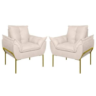 Imagem de Kit 02 Poltronas Base Metal Dourada Sala Quarto Balaqui Decor Bege