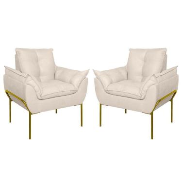 Imagem de Kit 02 Poltronas Base Metal Dourada Sala Quarto Balaqui Decor Bege