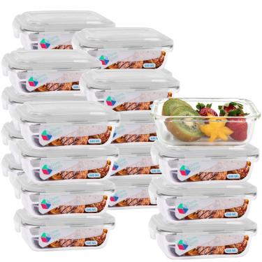 Imagem de Kit 20 Potes Vidro Retangular Tampa Com Travas 640ml Transparente