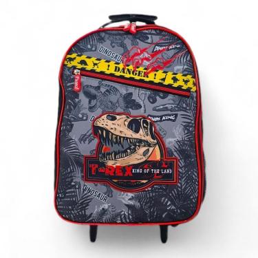 Imagem de Mochila Grande Escolar Rodinha Dinossauro Rex Preto Vermelho