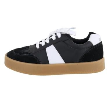 Imagem de Tenis Casual Feminino Recortes Inspiração Blogueira Detalhe Camurça Cadarço Solado Borracha Tamanho:34;Cor:Preto;Gênero:Feminino;Departamento BS:Esporte