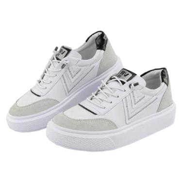 Imagem de Tenis Casual Feminino Ajuste Cadarço Detalhe Costura Lateral Palmilha Gel Confortavel Leve Tamanho:37;Cor:Branco+Preto;Gênero:Feminino;Departamento BS:Esporte
