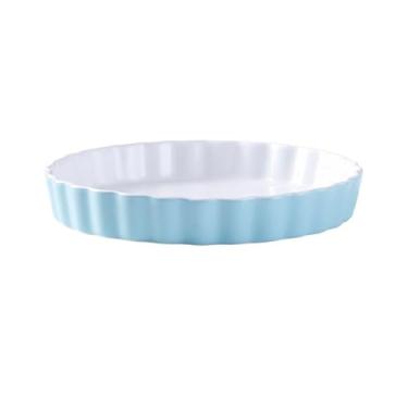 Imagem de Assadeira de pizza assadeira de cerâmica, forno doméstico, micro-ondas, prato especial, molde de bolo, resistente a altas temperaturas, prato de arroz de queijo, assadeira (azul, 25,4 cm)