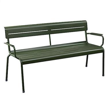 Imagem de Banco de jantar banco de terraço ao ar livre, liga de alumínio, com encosto, adequado para varandas, jardins, decks, quintais, móveis de assento ao ar livre (verde, 160 x 55 x 82 cm)