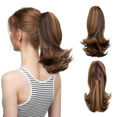 Imagem de CJL HAIR Grampo de garra extensão de rabo de cavalo curto cordão falso balayage cacheado ondulado rabo de cavalo peça de cabelo instantâneo updo sintético fibra de temperatura para mulheres meninas