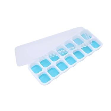 Imagem de Forma de Gelo com Tampa Fundo de Silicone Flexível Cubos Ideal para Alimentos e Papinhas (Azul)
