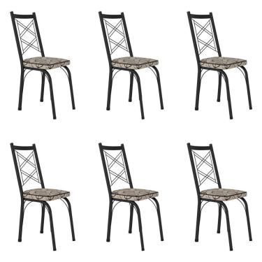 Imagem de Kit 6 Cadeiras de Cozinha Delaware Estampado Cedro Pés de Ferro Preto - Pallazio