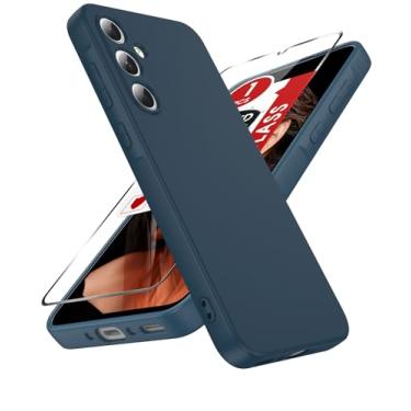 Imagem de LeYi Capa para Galaxy-A35-5G: com protetor de tela de vidro temperado, capa fina e antiarranhões para celular Galaxy A35 5G, capa de silicone líquido à prova de choque para Samsung A35 5G, azul
