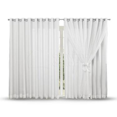 Imagem de Cortina 6 Metros Branca e Palha De Voil Com Forro Tecido Microfibra - 