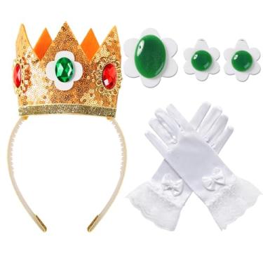 Imagem de Acessórios de fantasia de princesa para mulheres, coroa, faixa de cabeça, brincos de flor verde, broches, luvas, vestido de festa para margarida