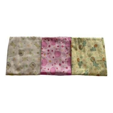 Imagem de Kit 3un Cueiro Manta Bebe Flanelado 100% Algodão Recém Nascido 60x80cm