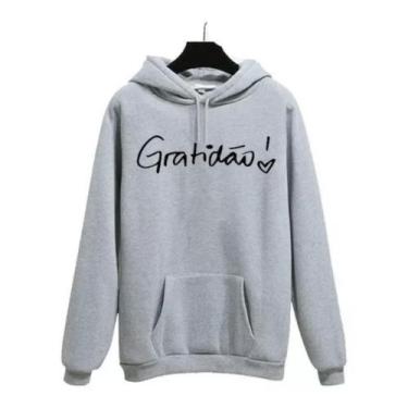 Imagem de Blusa de moletom Feminina Gratidão Estampado- Trajano Store, Cinza, G