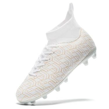 Imagem de XGHRIAN Chuteiras de futebol infantis meninos jovens chuteiras firmes Groud para meninas cano alto para treinamento AG/FG, Branco, 21