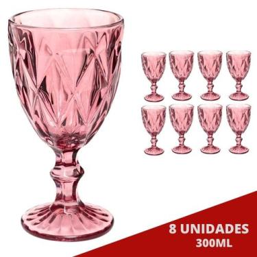 Imagem de 8 UNI Taça Diamante Copos Vidro Lilás 300ML Suco Vinho Água - Praticas