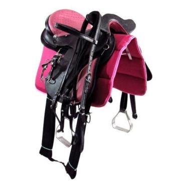 Imagem de Sela Australiana De Cabeça Preta e Rosa Luxo 16 Polegadas + Acessórios