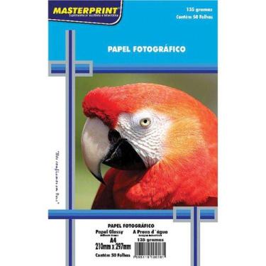 Imagem de Papel Fotográfico 135g Glossy A4 p/ Inkjet - 50 Folhas à prova d'água 