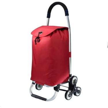 Imagem de Carrinho De Compras Dobrável Para Subir Escadas De Mercearia Com 6 Rodas De Pano Impermeável Leve De Liga De Alumínio, Red