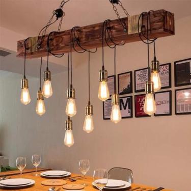 Imagem de Lustre Industrial Lâmpada De Suspensão De Madeira Rústico Metal Sling Viga De Madeira Marrom Grande Ilha Linear Pingente Luzes Feitas à Mão Luz De Casa De Fazenda