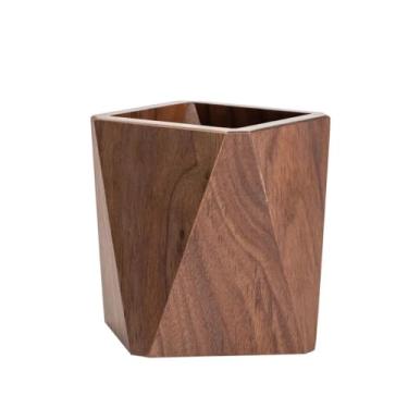 Imagem de EOKPHULL Suporte de caneta de madeira para mesa, porta-lápis multifuncional para armazenamento de material escolar de escritório, organizador de mesa de nogueira preta e acessórios (prismático)