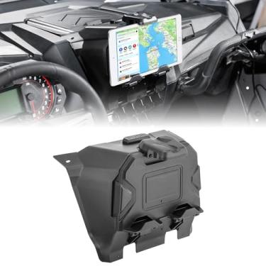 Imagem de WeiSen Suporte de dispositivo eletrônico UTV com caixa de armazenamento compatível com Polaris RZR PRO XP/PRO R/Turbo R 2020-2024, para suporte de tablet de 5,1 a 10 polegadas