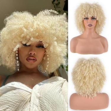 Imagem de Peruca de cabelo sintética Vitorish Blonde Short Curly Afro 25cm