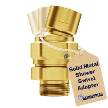 Imagem de HammerHead Showers Adaptador de esfera giratória de cabeça de chuveiro de metal sólido, ouro escovado | Bola pivô ajustável para ajustar o ângulo do chuveiro | Junta de conector universal para cabeças