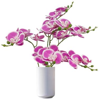 Imagem de ATFL Pacote com 6 flores artificiais de orquídea com toque real, buquês de haste de orquídea de látex artificial realista de 58 cm, flores falsas Phalaenopsis para decoração de arranjos de casa de