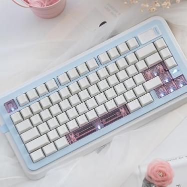 Imagem de Sumgsn Conjunto de teclas de jade branco com perfil de cereja translúcido personalizado de 164 teclas, transferência UV, adequado para teclado mecânico Cherry Mx 61/64/87/104/108