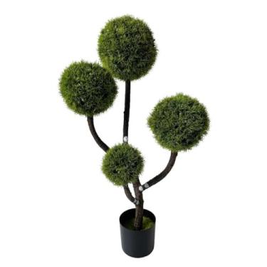 Imagem de Árvore topiária artificial com vaso de grama, design removível para tronco de madeira natural, vegetação sintética realista, plantas decorativas para varanda frontal de Natal (90 cm)