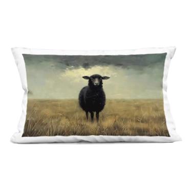 Imagem de Stupell Industries Almofada estampada em ambientes internos Black Sheep in Field, 35 x 18 x 50 cm