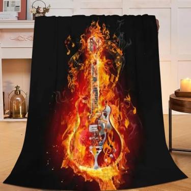 Imagem de Sweetfox Cobertor de música para guitarra, decoração de guitarra, presentes para meninas, meninos, superquente, macio, macio, de flanela de lã, cobertor de cama para sofá de inverno para crianças