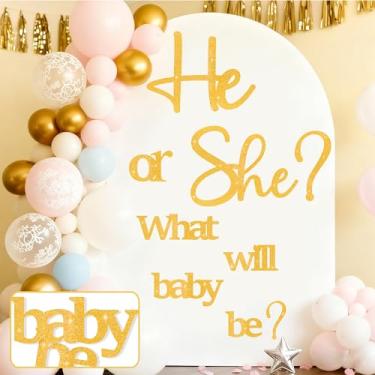 Imagem de Decalques grandes de decoração de revelação de gênero para pano de fundo, papel de glitter, decoração de arco de balões para chá de bebê, suprimentos de festa para meninas ou meninos, adesivos para