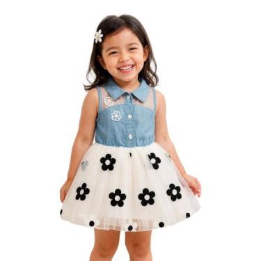 Imagem de Vestido Infantil Menina Festa De Brim Com Tule Florido - anjo da mamãe