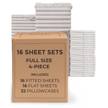 Imagem de Pacote com 16 conjuntos de lençóis - (16) conjuntos de lençóis completos - roupa de cama completa a granel - pacote de capas de atacado para hotéis, spa e Airbnbs - bolso profundo e sem rugas -