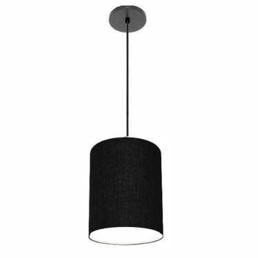 Imagem de Lustre Luminária Pendente Vivare Free Lux Pe-4103pr Cúpula Em Tecido 15x20cm Preta Canopla Preta E Fio Preto