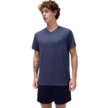 Imagem de Pijama Masculino Curto Liso Hering - Algodão, Azul mescla, XG