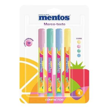 Imagem de Pincel marca texto Mentos Pastel com 4 unidades - Compactor
