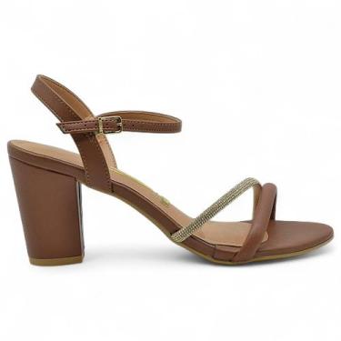 Imagem de Sandalia Vizzano Salto Bloco Grosso Casual Feminina Brilho, Marrom, 38