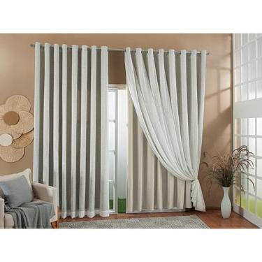 Imagem de Cortina Gaze Linho Forro Blackout 3,00X2,70 Palha E Marfim