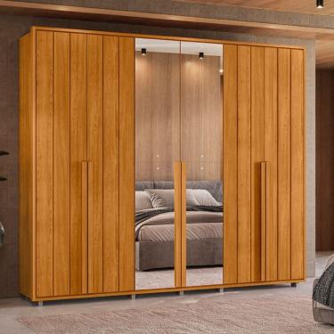 Imagem de Guarda Roupa Casal Ripado em MDF com Espelhos 6 Portas e Pés Volpi Madetec