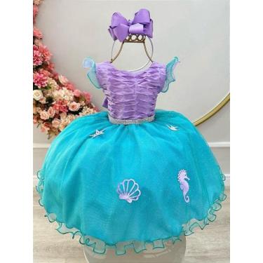 Imagem de Vestido Infantil Ariel com Apliques de Fundo do Mar - Sereia - Fabulos