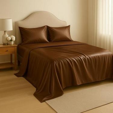 Imagem de Lençol Cetim 4 Peças Com Tecnologia AntiFrizz Casal Padrão Queen King 